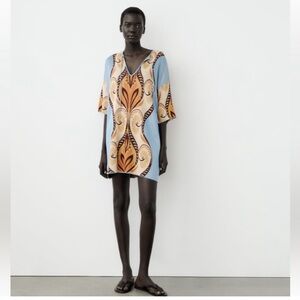 Zara JACQUARD KNIT MINI TUNIC DRESS